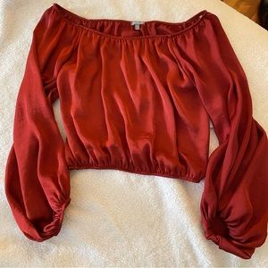 COPY - NWT Burnt orange/rust red balloon sleeve crop top